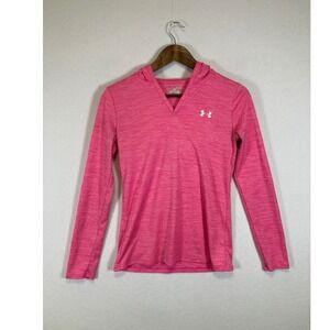 Under Armour Hoodie Women XS Pink HeatGear V-Neck Long Slv Space Dye Loose Fit